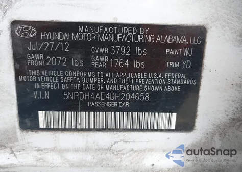 2013 Hyundai Elantra Gls/Limited z USA, uszkodzony, nr VIN 5NPDH4AE4DH204658